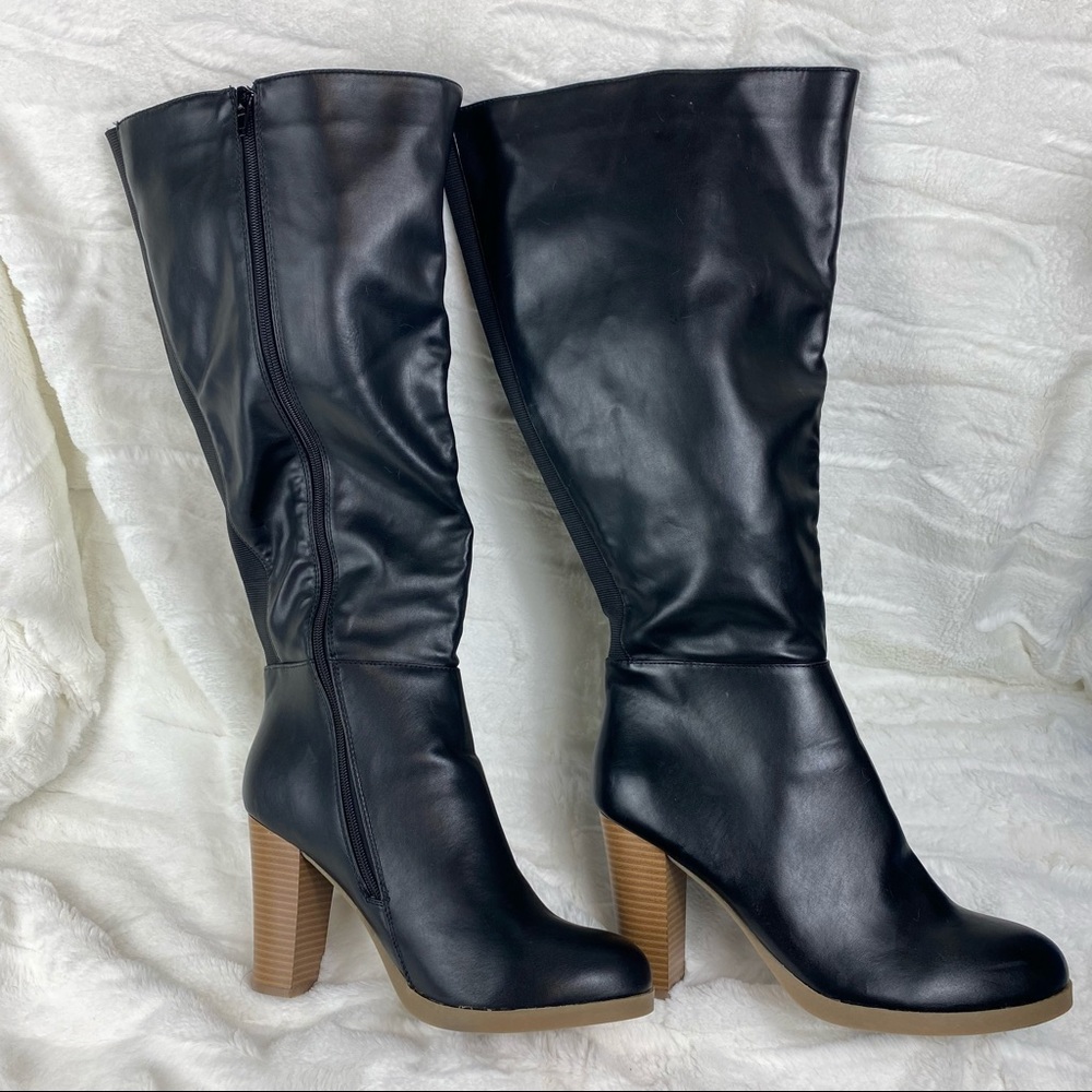 Lane Bryant black faux leather zipper knee high boots Womens size 10W